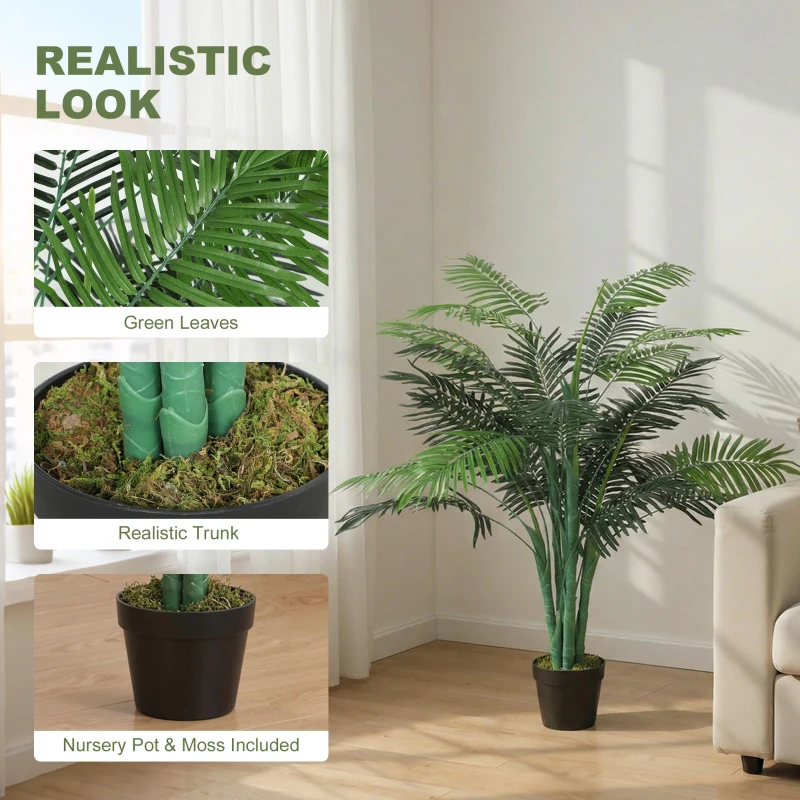 Outsunny 4FT Artificial Palm Tree Set of 2, Fake Tropical Tree with Lifelike Leaves, Faux Plant in Pot for Indoor Decoration, Green