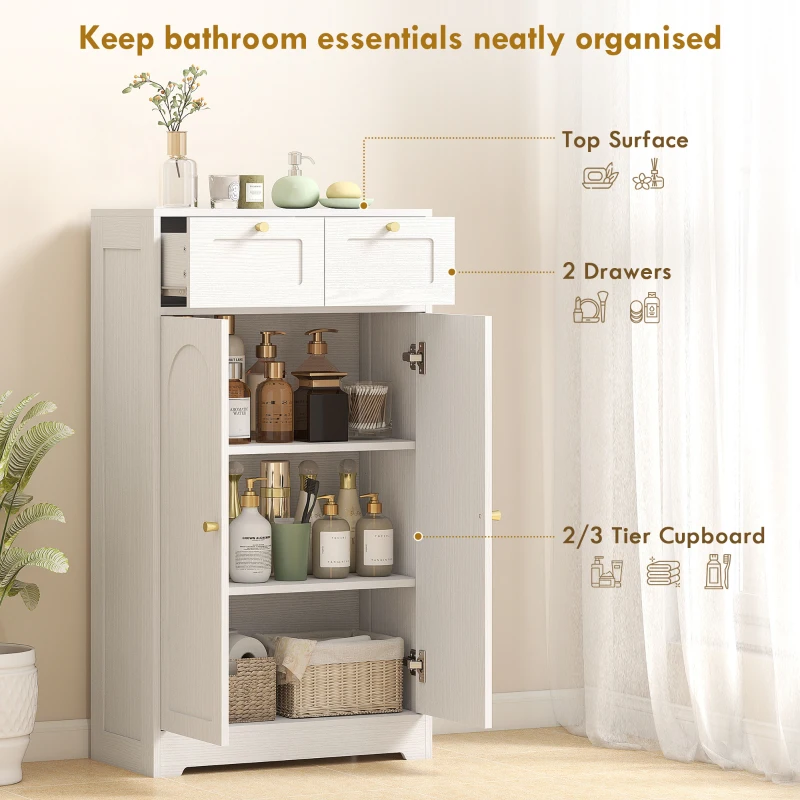 HOMCOM Bathroom Floor Cabinet with 2 Drawers - White