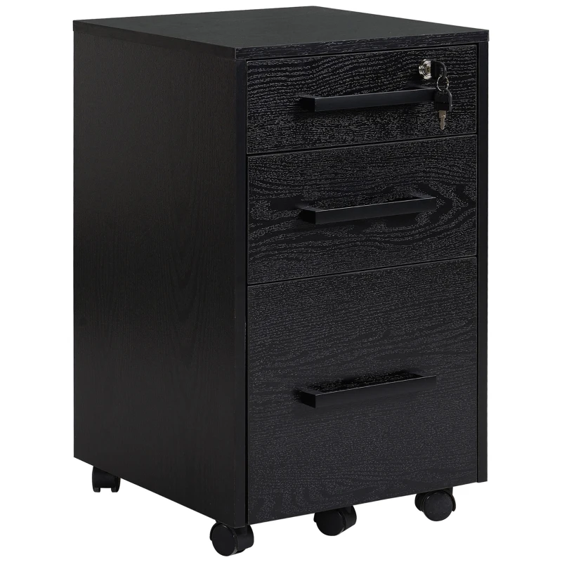 HOMCOM Lockable Vertical File Cabinet with Lock, 3 Drawer Filing Cabinet with Hanging Bars for Letter and A4 Size, Black