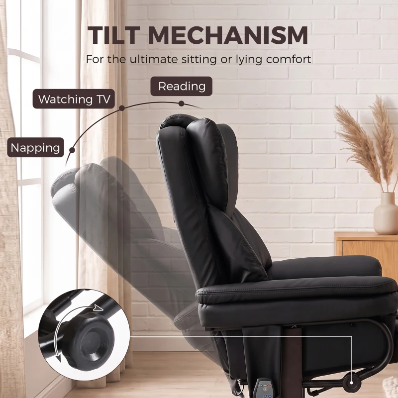 HOMCOM Massage Recliner Chair with Footrest, Swivel Armchair, Wrapped Wood Base, 10 Massage Points, Faux Leather, Black