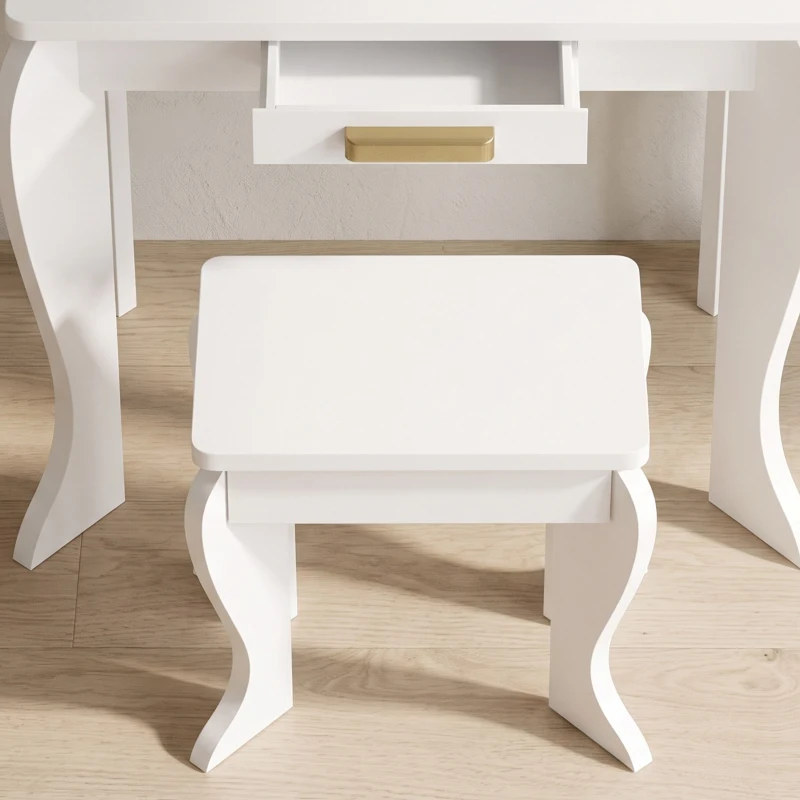 Qaba Kids Dressing Table and Chair Set, Girls Dressing Set, Makeup Desk with Drawer for 3-6 Years Old Kids, White
