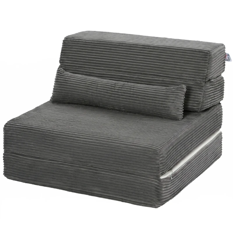 HOMCOM Floor Chair with Back Support Four-Fold Floor Gaming Chair Side Pockets Pillow Floor Seat Sofa Bed, Dark Grey