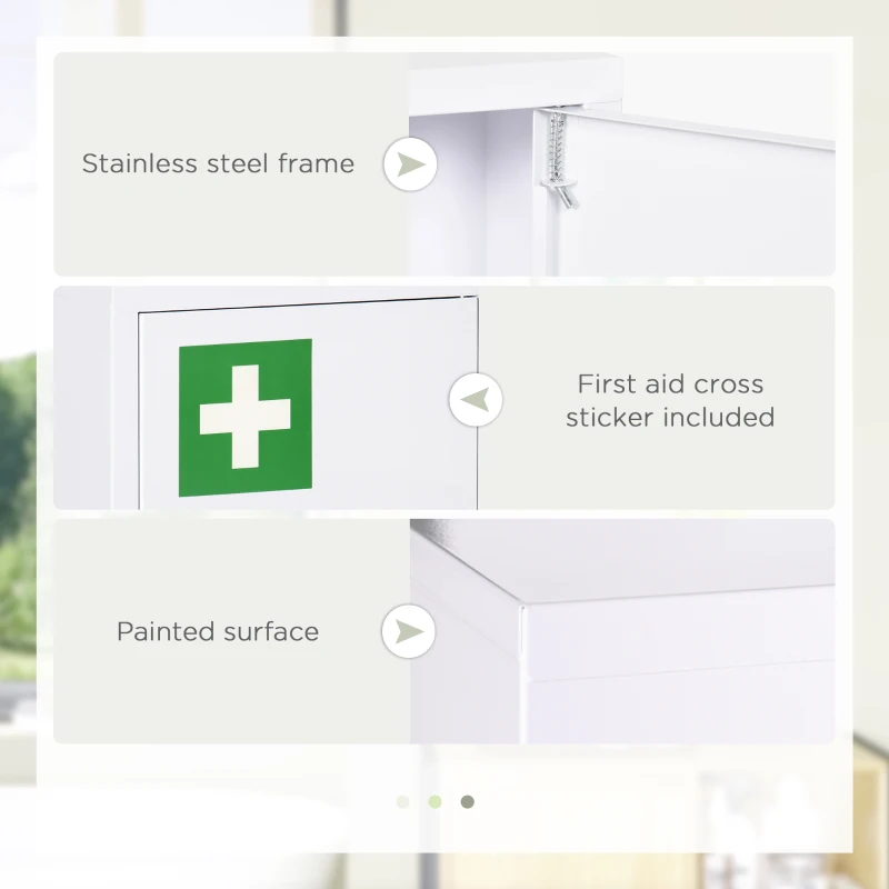 kleankin Lockable Medicine Cabinet, 3 Tier Steel Medical Wall Box with 2 Keys and Shelves for Bathroom, White