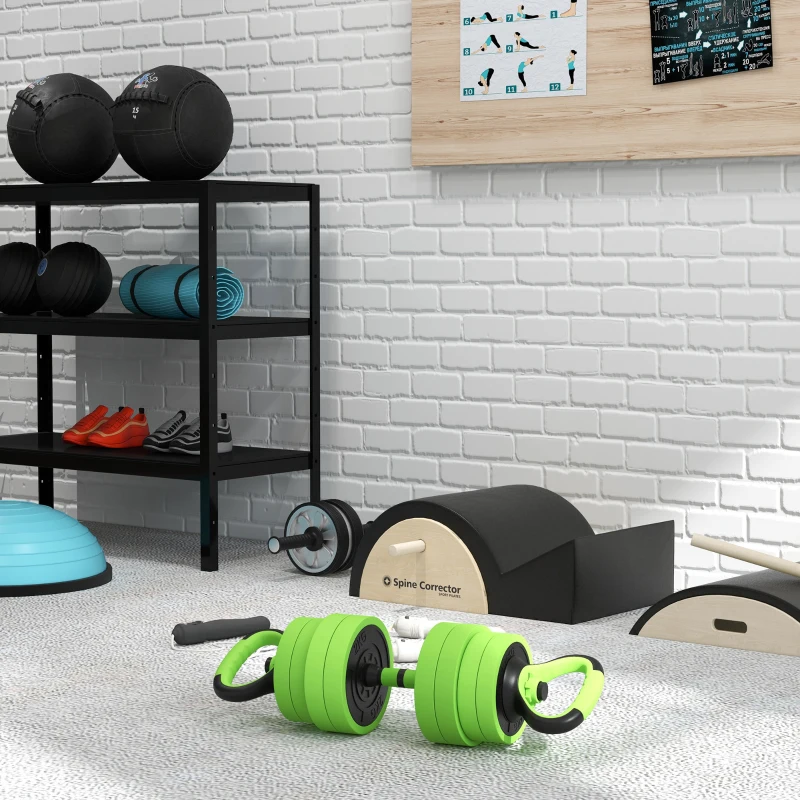 Soozier 88lbs 4-in-1 Adjustable Weight Dumbbell Set, Barbell, Kettlebell, Push Up Stand, Green