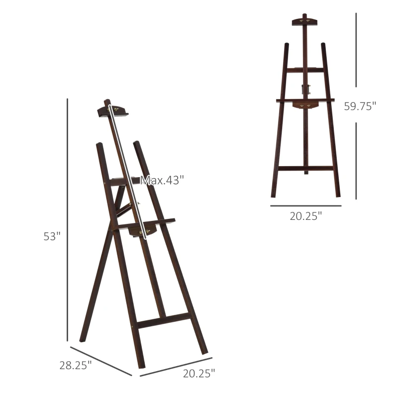 HOMCOM A-Frame Easel of Maximum Height 53", Holds Canvases Up to 43", Painting Studio Art Easel that Tilts up to 75° Degrees for Adults, Beginners, Students, Brown