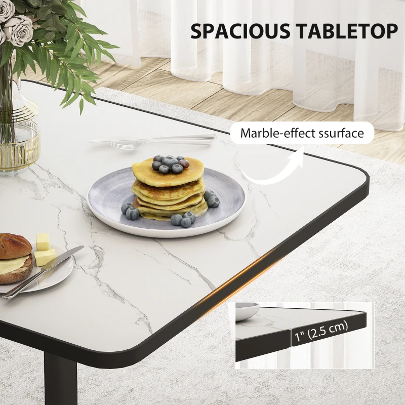 HOMCOM Dining Table for 4, Modern Kitchen Table with Marble Effect Tabletop and Round Base, White
