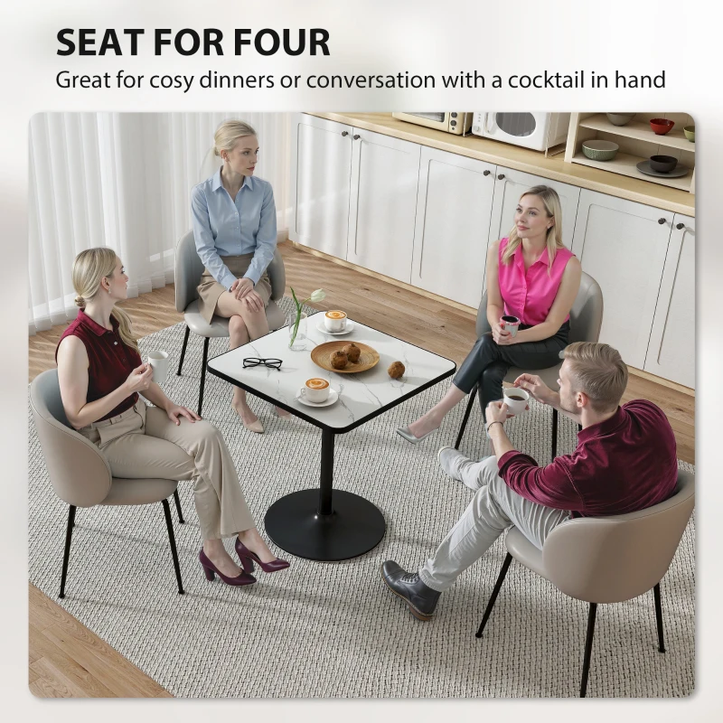 HOMCOM Dining Table for 4, Modern Kitchen Table with Marble Effect Tabletop and Round Base, White