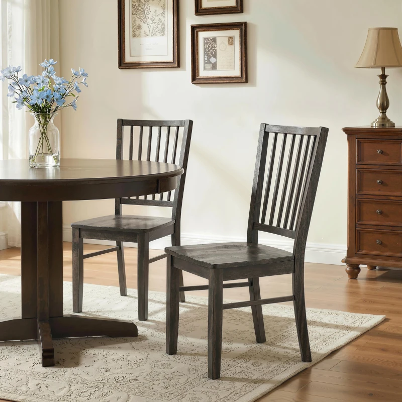 HOMCOM Dining Chairs Set of 2 Ergonomic Solid Wood, Armless Kitchen Chairs with Rubberwood Legs, Charcoal Gray