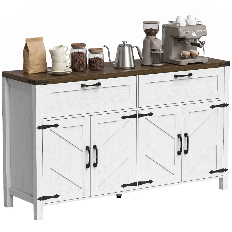 HOMCOM Sideboard Buffet Cabinet with Storage, 55" Large Farmhouse Kitchen Storage Cabinet with 2 Drawers and 4 Doors
