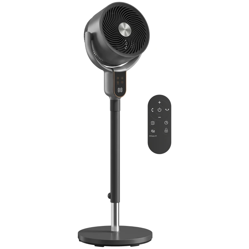 HOMCOM 20dB Standing Fan for Bedroom, 70°+90° Auto Oscillating Fan with 8 Speeds, Remote Control, 12H Timer, Adjustable Height