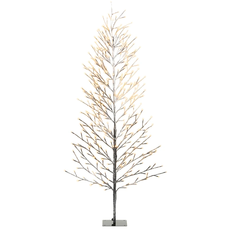 HOMCOM 6FT Lighted Snow-Flocked Twig Tree with Fairy Lights 328 LED, Artificial Tree for Home Indoor Sheltered Outdoor