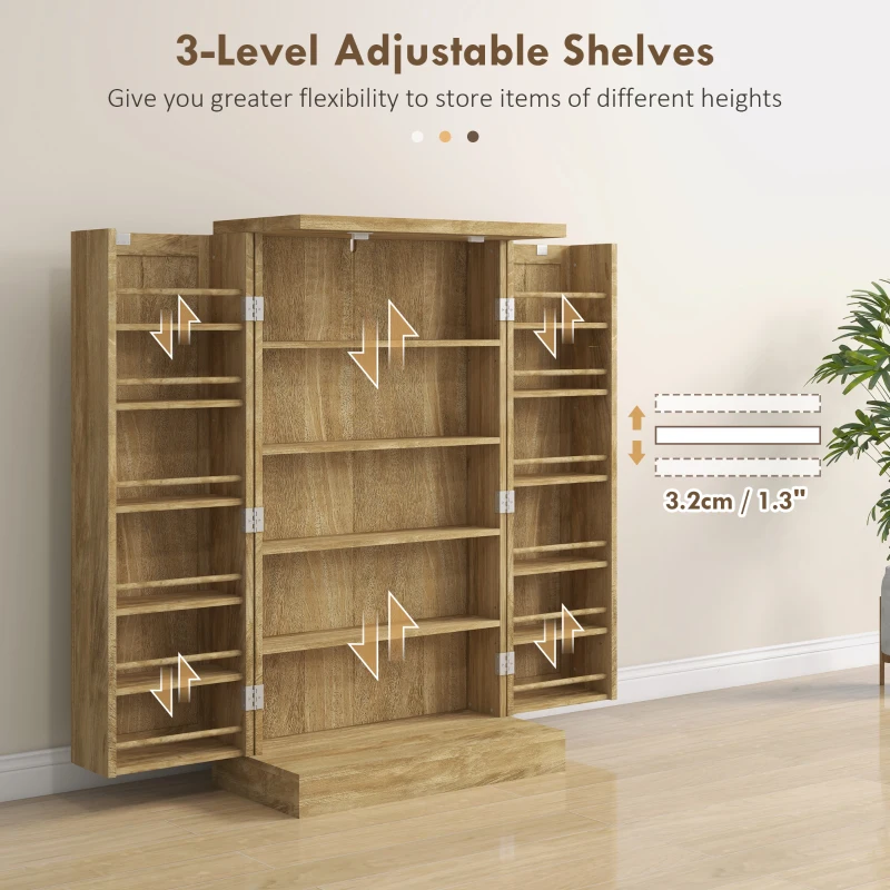 HOMCOM 41" Rattan Kitchen Storage Cabinet, Food Pantry Cabinet with 5-Tier Shelf 12 Spice Racks Adjustable Shelves Natural
