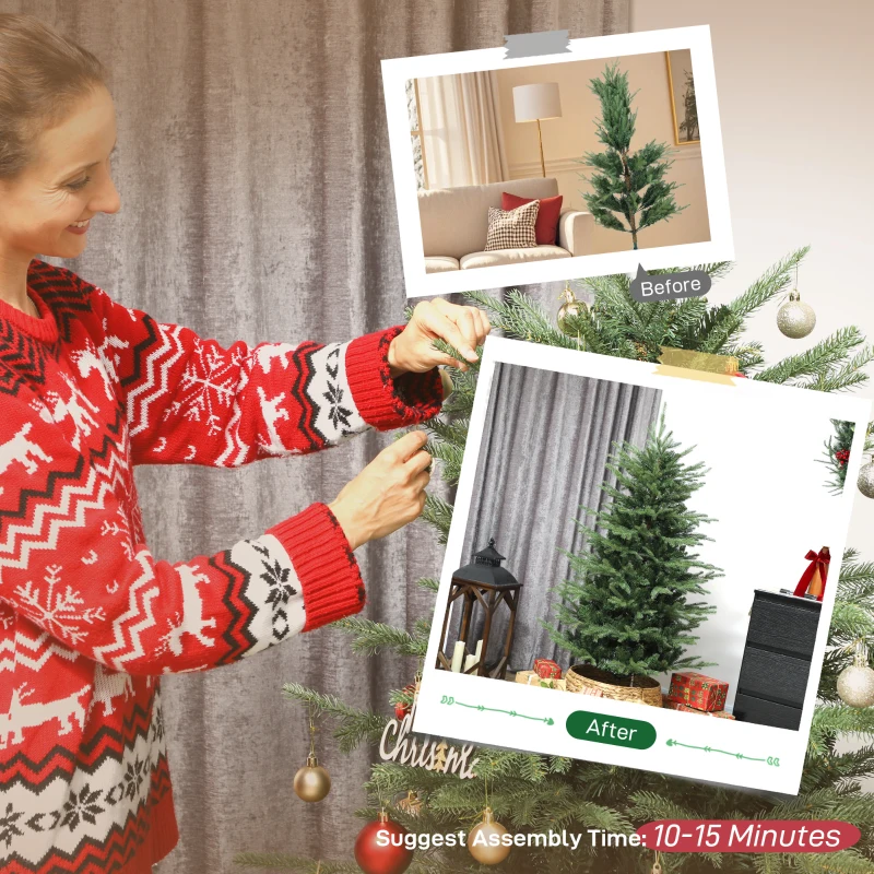 HOMCOM 5 ft Artificial Christmas Tree with Dense Realistic Branches, Full Ponderosa Fir, Hinged Xmas Tree, Easy Assembly