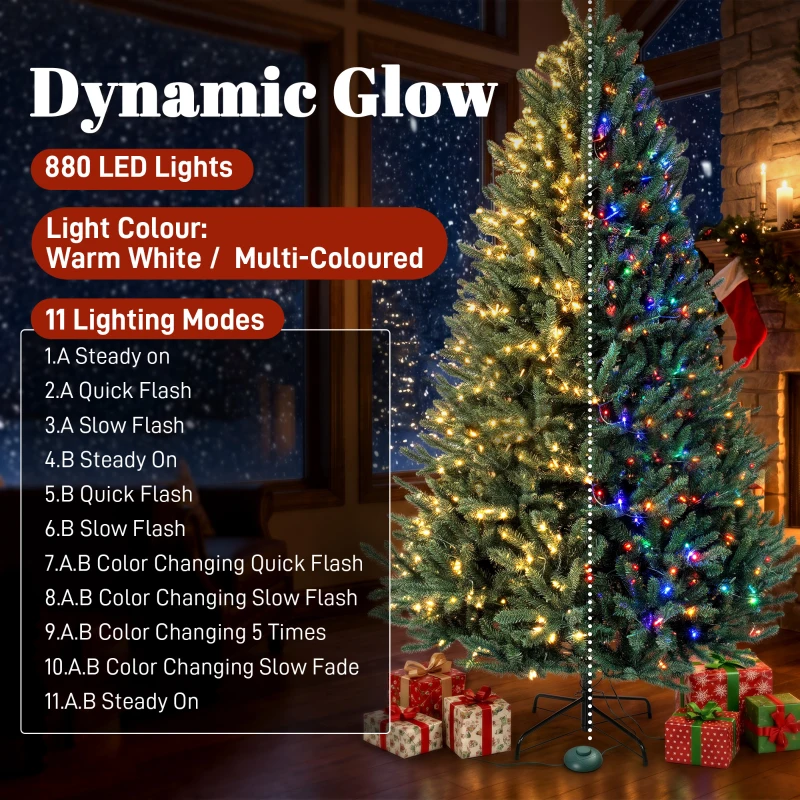 HOMCOM 9ft Prelit Christmas Tree, Colorado Blue Spruce, Easy Plug, Hinged Xmas Tree with Warm White & Multi-Color LED Lights