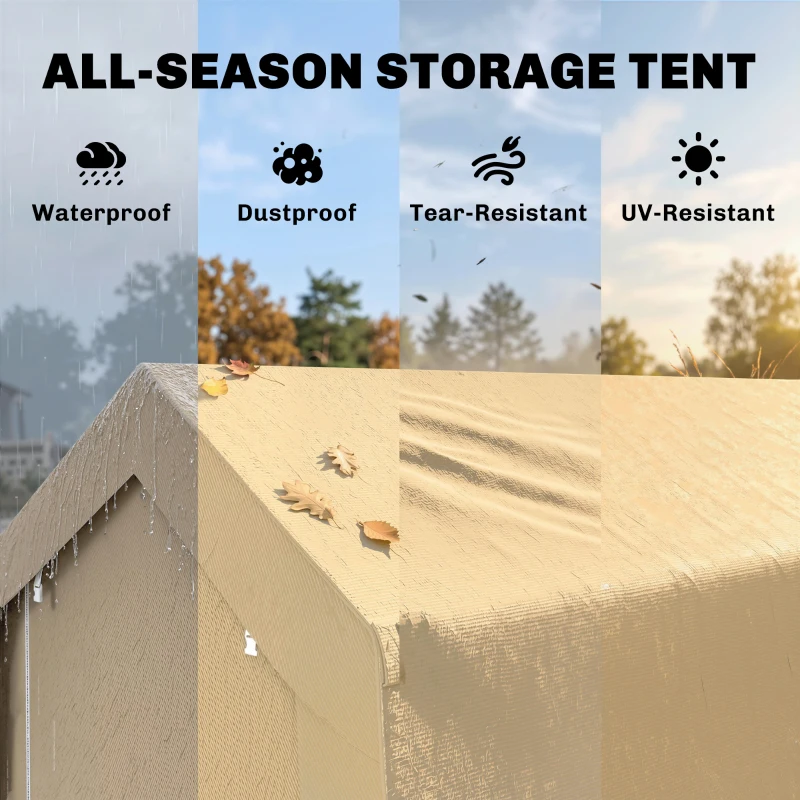 Outsunny Galvanized 7' x 12' Outdoor Storage Tent, Heavy Duty and Waterproof Portable Shed for Bike, Motorcycle, Tools, Beige