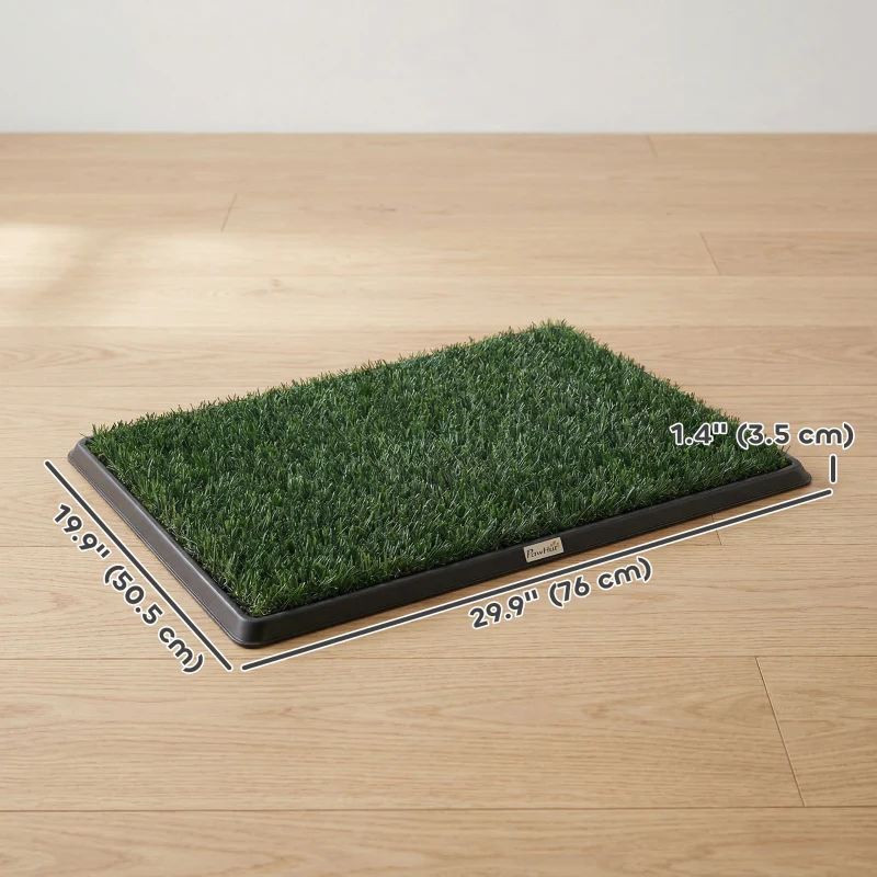 PawHut Dog Grass Pad with Tray, Artificial Grass Pet Training Toilet with Drainage Grid, Grass Mat