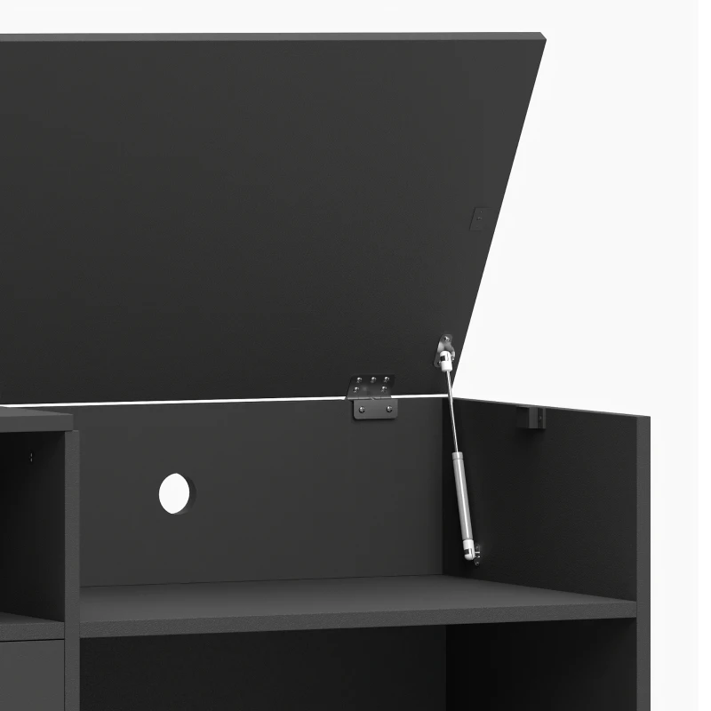 HOMCOM Record Player Stand with Power Outlets, Vinyl Record Holder with Storage Holds Up to 300 Albums, Black