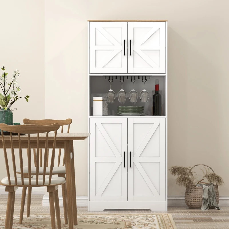 HOMCOM Farmhouse Kitchen Pantry, 68" Freestanding Hutch Storage Cabinet with Microwave Oven Countertop, White