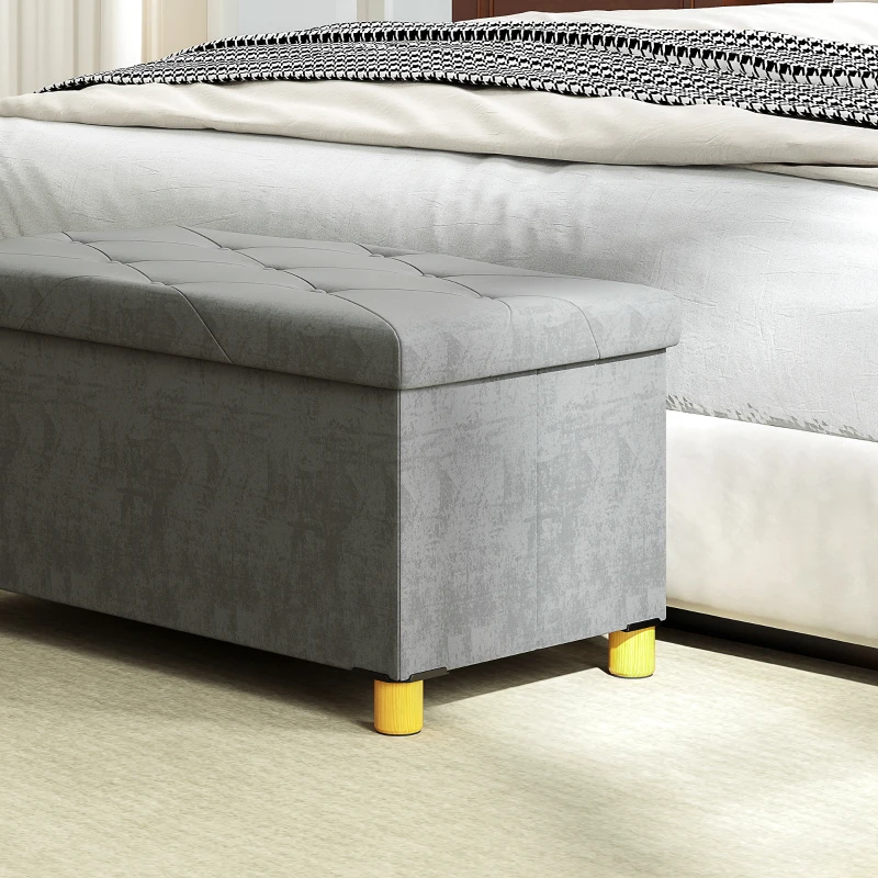 HOMCOM Storage Ottoman Bench, Velvet Upholstered Foldable Ottoman Footrest, Foot Stool with Wood Legs for Living Room, Bedroom