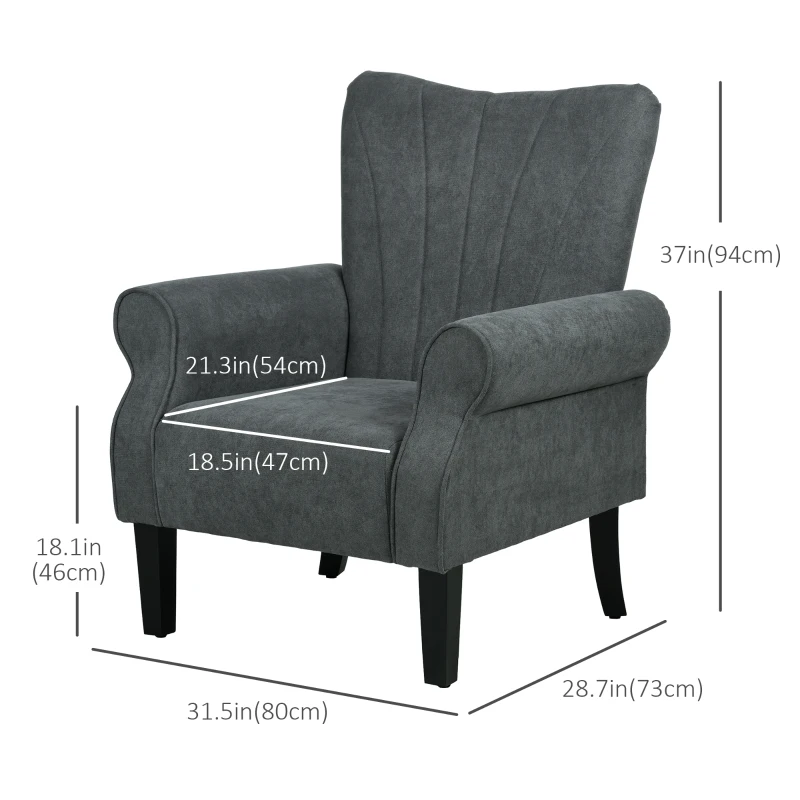 HOMCOM Fabric Armchair, Modern Accent Chair with Wood Legs for Living Room, Bedroom, Home Office, Dark Grey