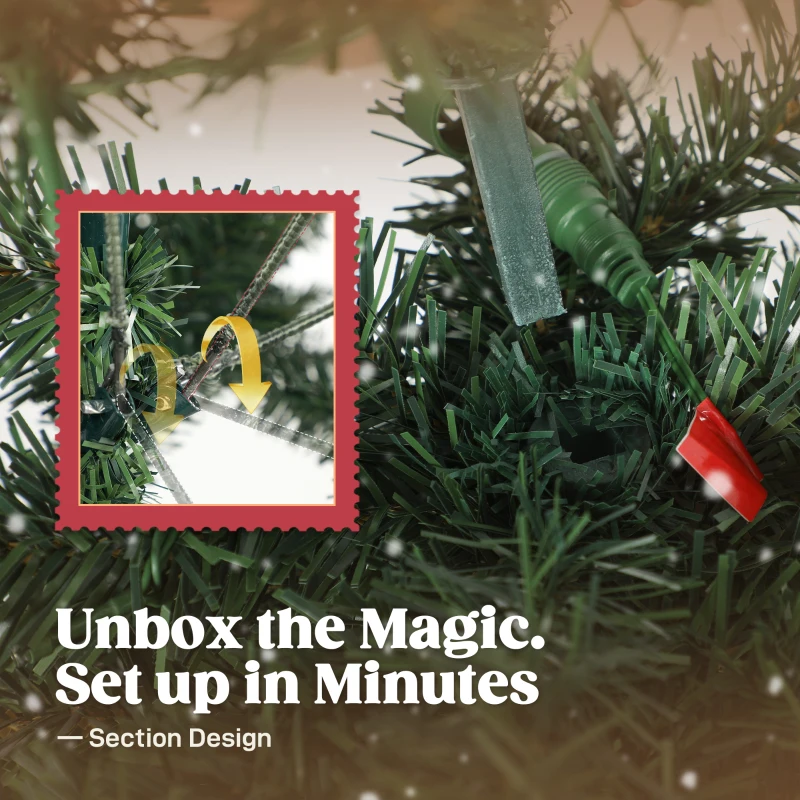 HOMCOM 6 ft Prelit Christmas Tree, Whimsical Xmas Tree Slim High Mountain Fir with 200 LEDs and Metal Stand, Green