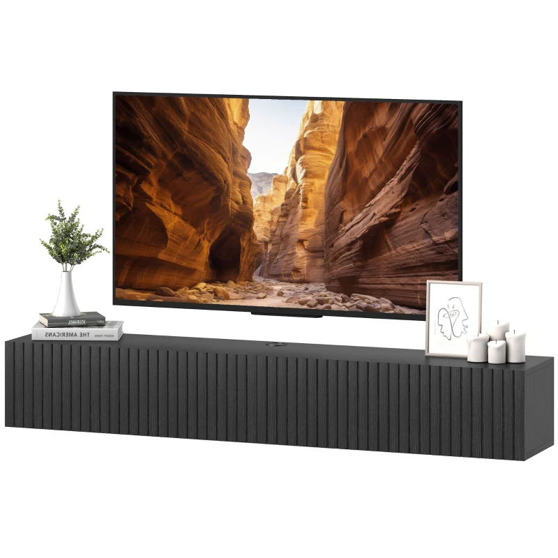 HOMCOM 55" Floating TV Stand for TVs up to 72 Inch, Wall Mount Media Console with 2 Fluted Flip-Down Doors, Cable Hole, Black
