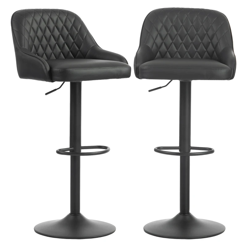 HOMCOM Bar Stools Adjustable Swivel Kitchen Chairs with Backrest Set of 2 for Kitchen Island Black
