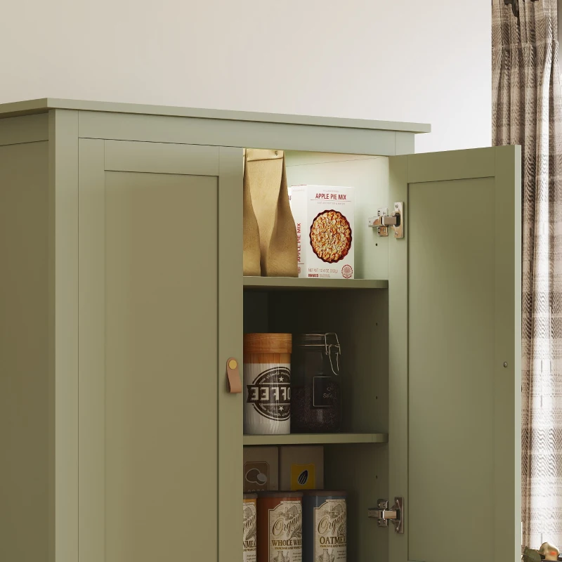 HOMCOM 69.5" Tall Kitchen Pantry Storage Cabinet with Motion Sensor LED Light, Modern Kitchen Pantry Cabinet, Green