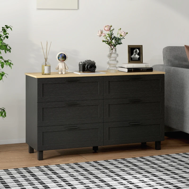 HOMCOM 47" Wide Chest of Drawers, Modern Dresser with 6 Drawers and Wood Legs for Bedroom, Living Room, Entryway, Black