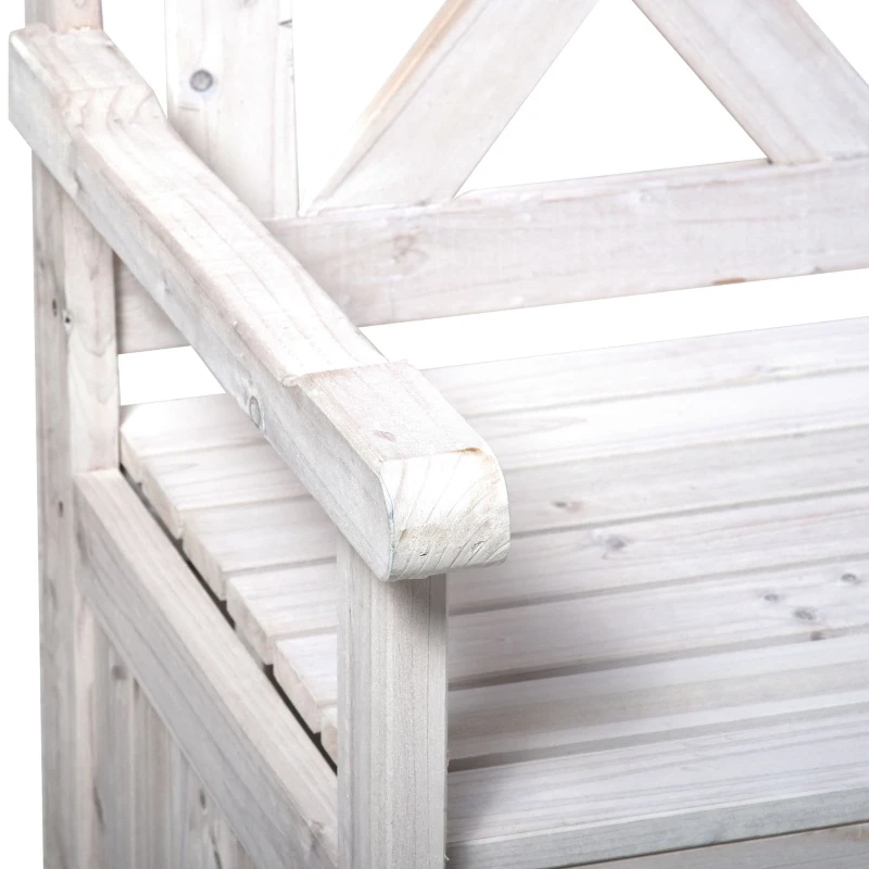 Outsunny Wooden Outdoor Storage Bench 2-Person Backyard Patio Bench with Louvered Side Panels & Wood Build, White