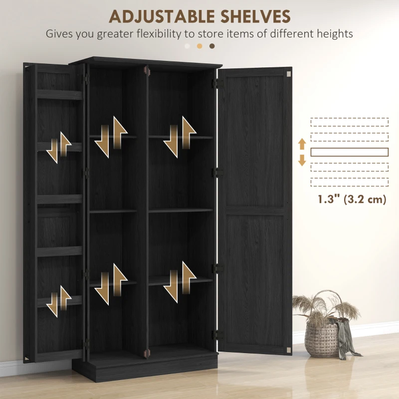 HOMCOM 70" Tall Kitchen Pantry Cabinet with Door Shelves and Adjustable Shelves, Black Wood Grain