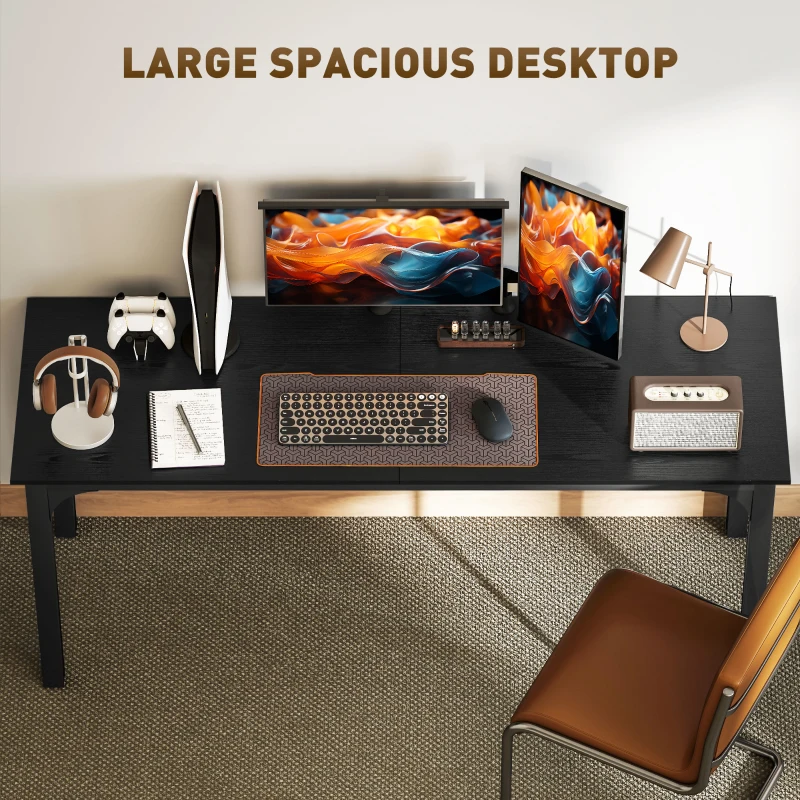 HOMCOM 71" Computer Desk, Desktop Desk with Metal Legs, Distressed Black