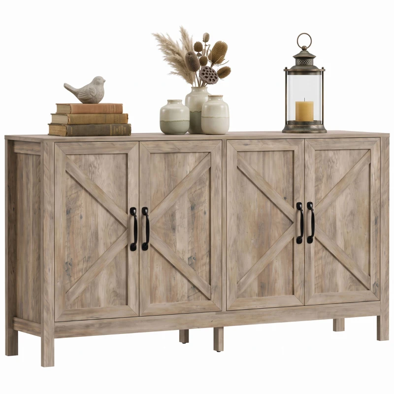 HOMCOM Sideboard Buffet, Storage Cabinet with Barn Door and Adjustable Shelf, TV Stand for TVs up to 65 Inches, Light Grey