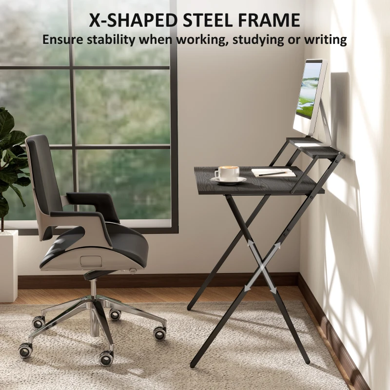 HOMCOM Folding Computer Desk, 32" Foldable Desk with Monitor Shelf for Small Space, Home Office, Study, Easy Assembly, Black
