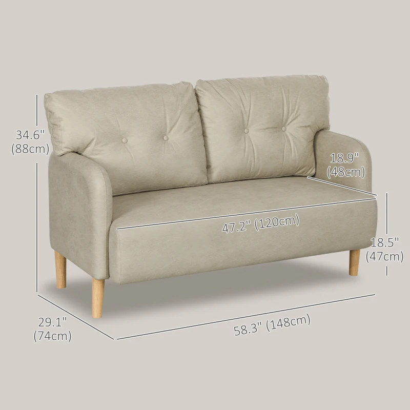 HOMCOM 58" 2 Seat Sofa, Modern Love Seats Furniture, Upholstered 2 Seater Couch, Solid Wood Frame, Beige