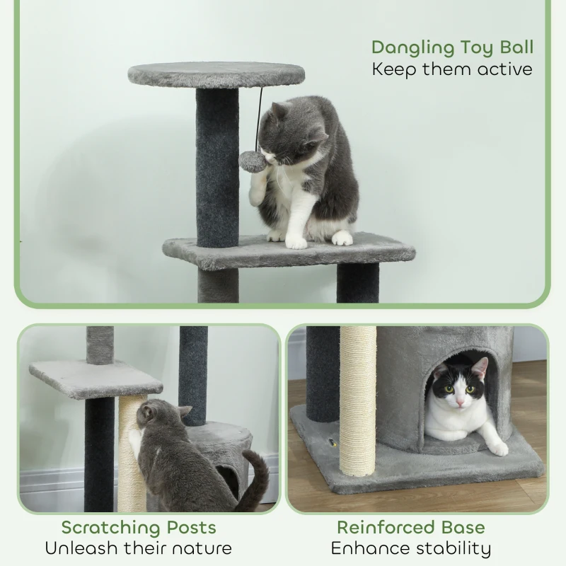 PawHut Cat Tree Cat Tower Multi-Level with Sisal Scratching Post for Kittens and Adults Grey Large 41"H