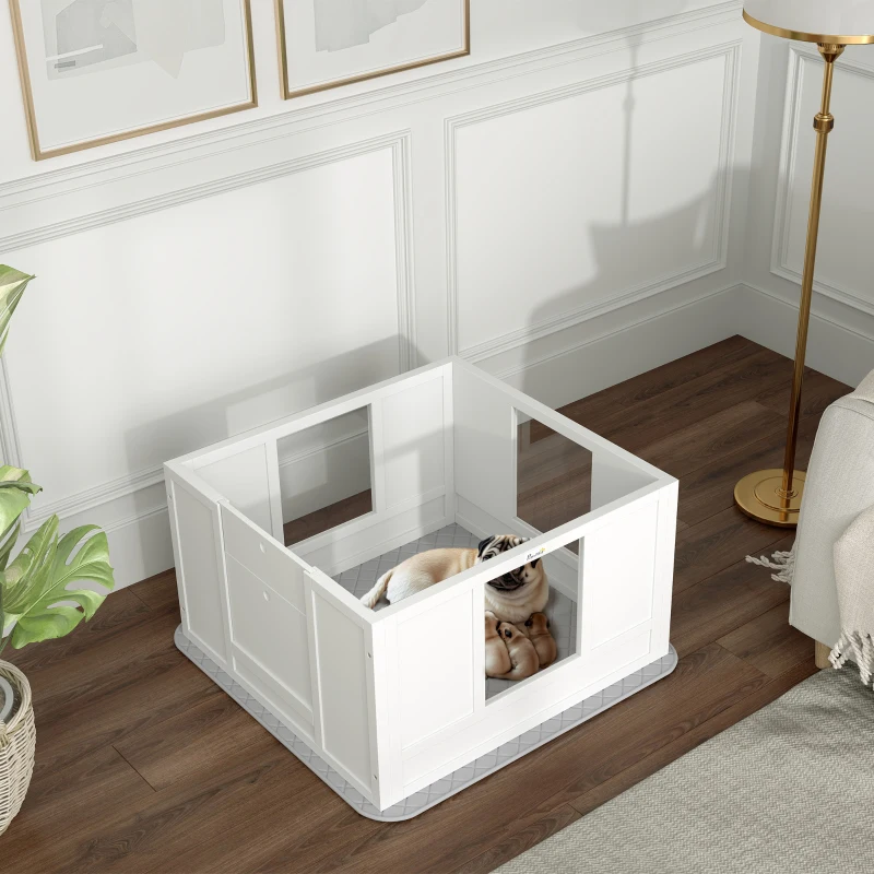PawHut Whelping Box for Dogs with Whelping Pad, Adjustable Entrance, Non-slip Foot Pads, for Small Dogs, White