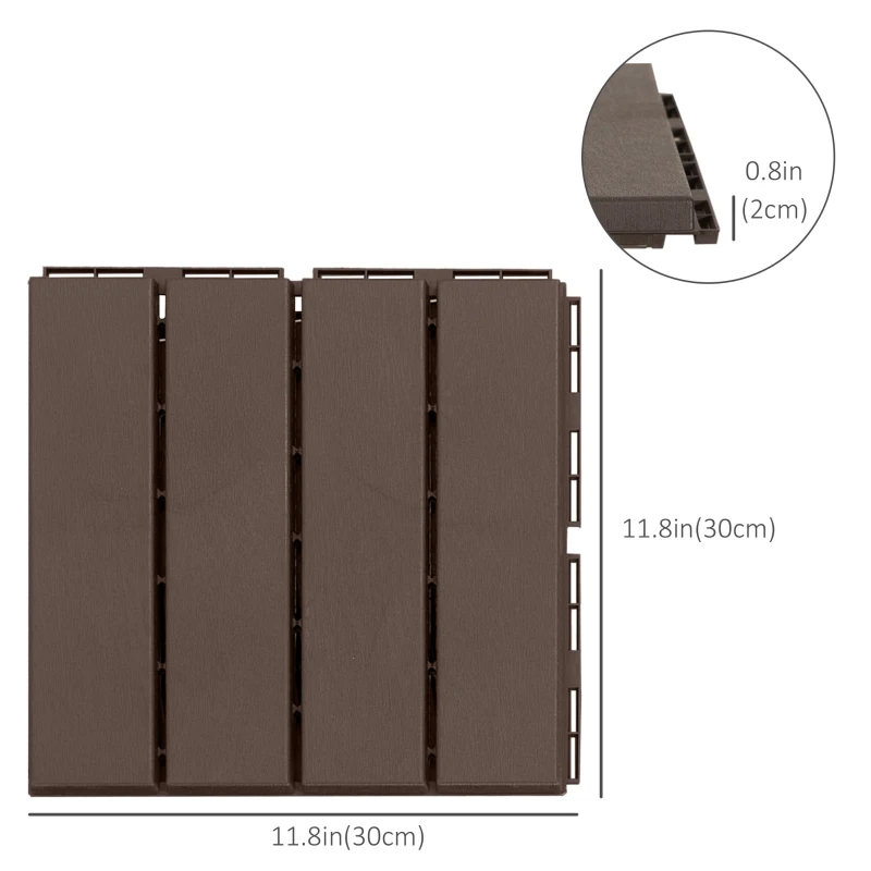 Outsunny 9 Pcs PP Interlocking Composite Deck Tile, 12" x 12" Outdoor Flooring Tiles for Indoor and Outdoor Use, Tools Free Assembly, Brown