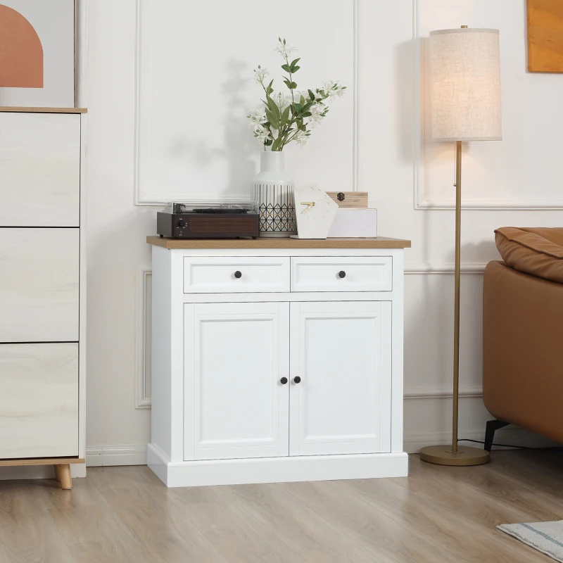 HOMCOM Sideboard Buffet Cabinet, Coffee Bar Cabinet with 2 Drawers and Double Door Cupboard for Kitchen, Living Room, Entryway, White