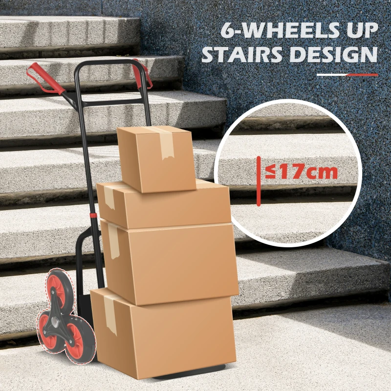DURHAND 6-Wheels Climbing Stairs Trolley Hand Truck Foldable Steel Load Cart, 264lbs Capacity
