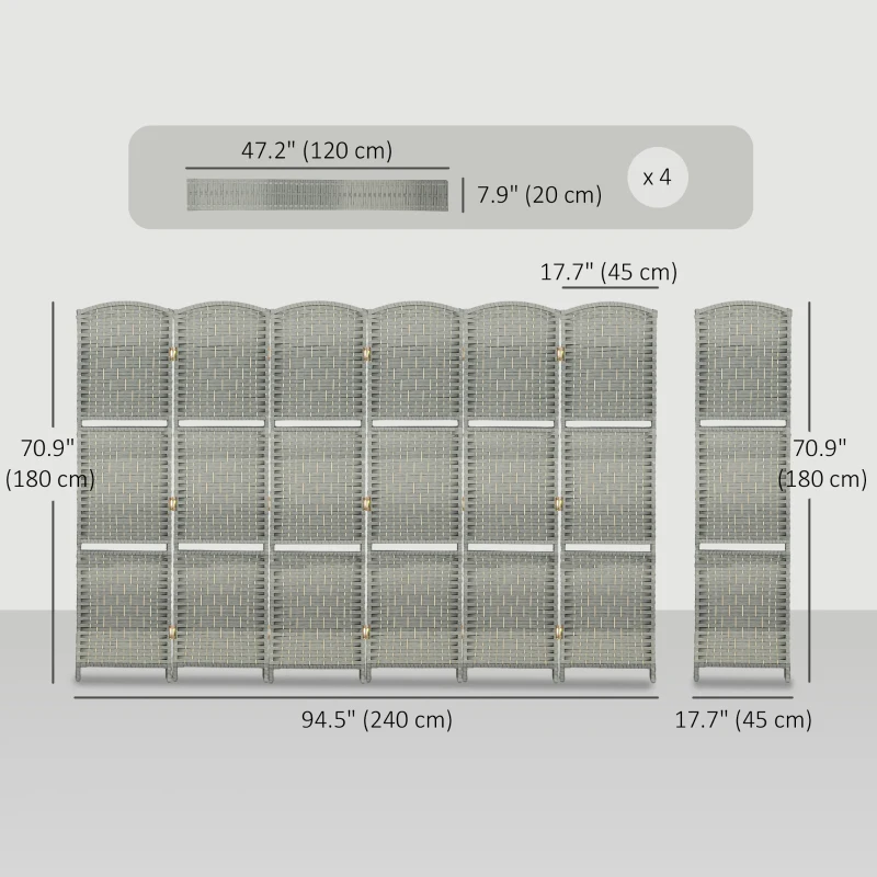 HOMCOM 6 FT Privacy Screen, 6 Panel Room Divider with Shelves for Living Room Bedroom Home Office, Grey