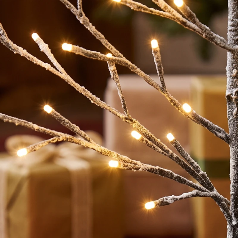 HOMCOM 6FT Lighted Snow-Flocked Twig Tree with Fairy Lights 328 LED, Artificial Tree for Home Indoor Sheltered Outdoor