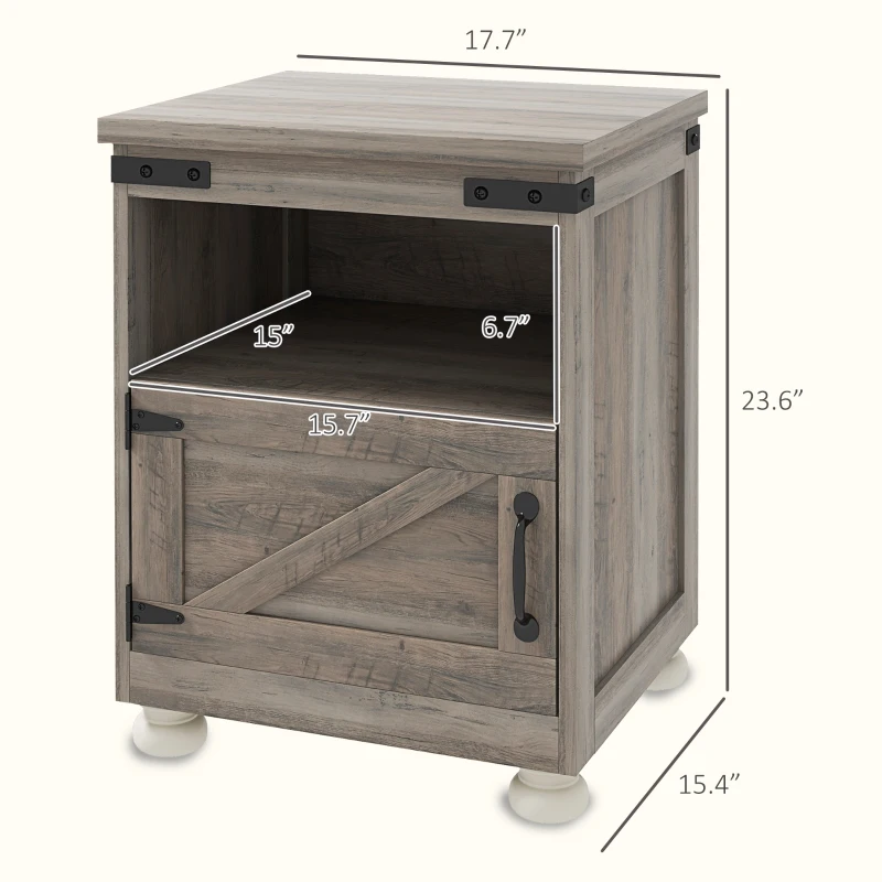 HOMCOM Side Table with Storage, End Table with Open Shelf, Cupboard and Wood Legs, Modern and Farmhouse Style, Gray