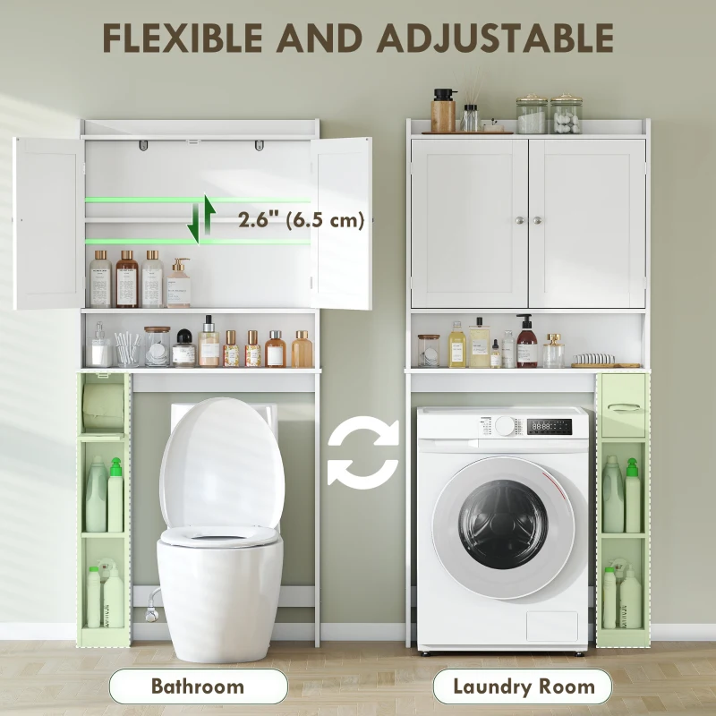 HOMCOM Modern Over The Toilet Storage Shelf with 2 Doors, Above Commode Storage Cabinet with Toilet Paper Holder, White