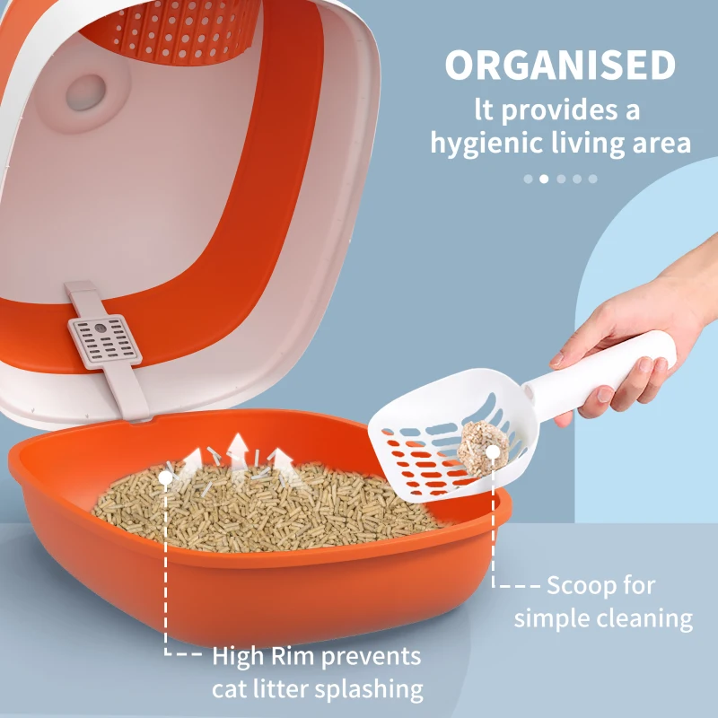 PawHut Dome Covered Cat Litter Box with Lid, White and Orange