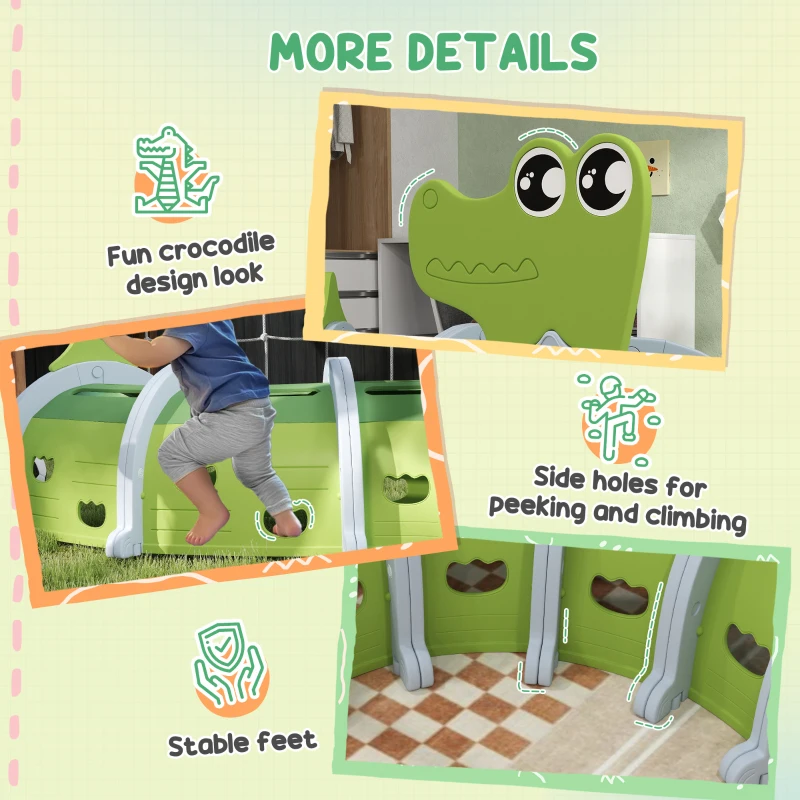 Qaba Crocodile Design Tunnel for Kids to Crawl Through, for 3-6 Years, Green
