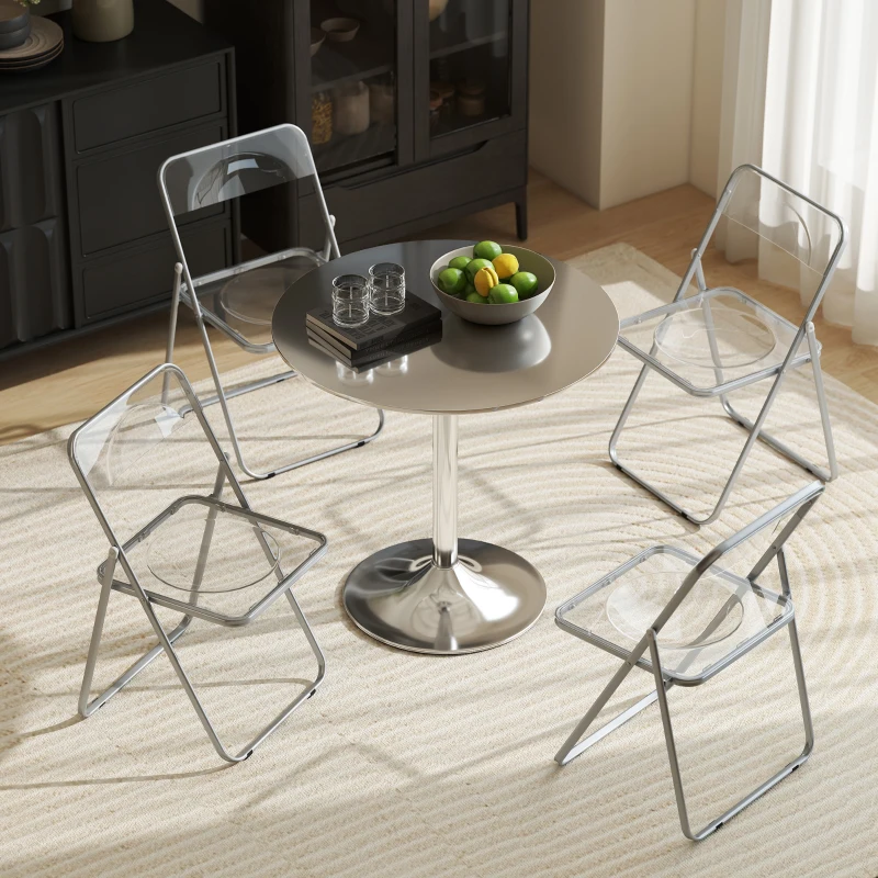 HOMCOM 4 Pack Acrylic Foldable Chairs, Transparent Folding Chairs for Living Room, Home Office, Party, Clear