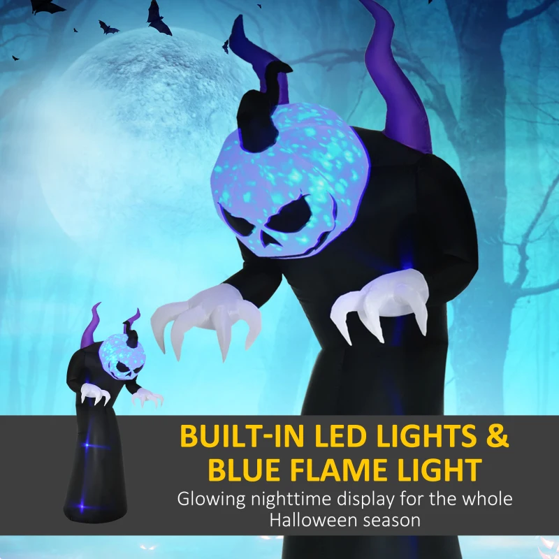 Outsunny 7ft Inflatable Halloween Ghost with Horns, Blow-Up Outdoor LED Yard Display with Flame Effect for Garden, Lawn, Yard, Party, Holiday