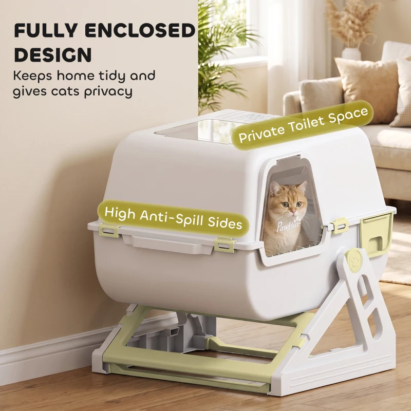 PawHut Cat Litter Box with Lid, Enclosed Cat Litter Box with Deodorization Bag & Drawer Pan, High Sides & Flip-to-Clean