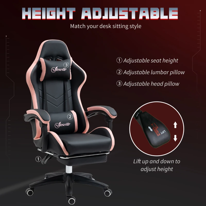 Vinsetto Computer Gaming Chair, PU Leather Office Desk Chair with Footrest, Swivel Wheels, 135° Reclining Back, Black